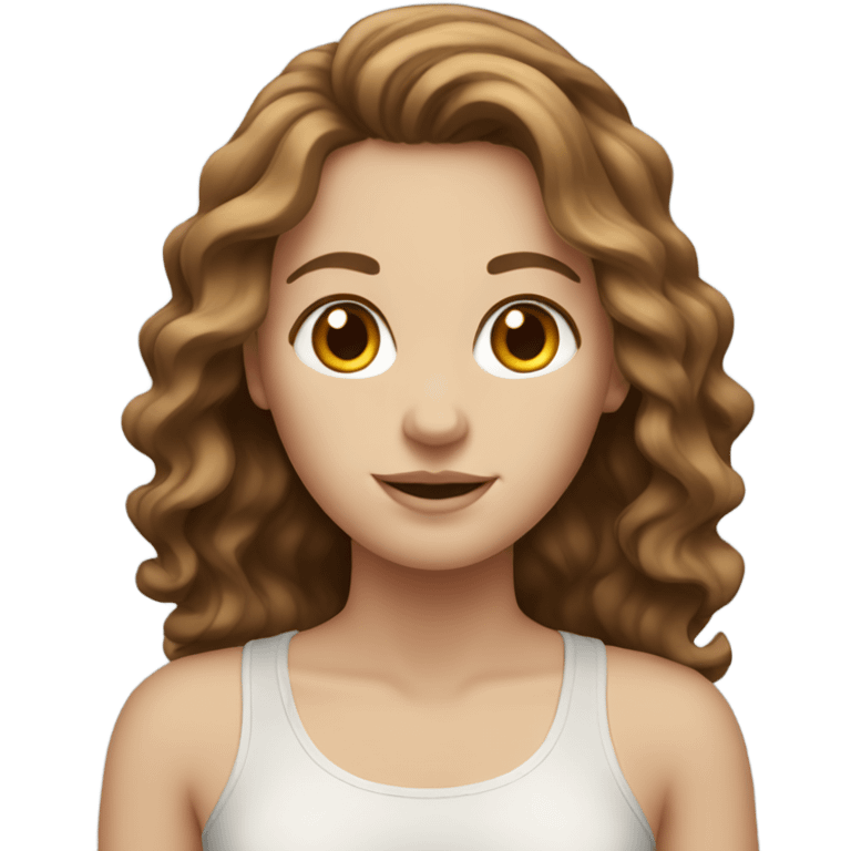 white girl with wavy brown hair standing emoji