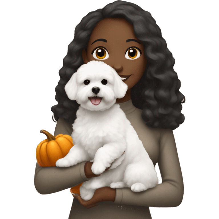 Black woman with a white maltipoo wishing a happy Thanksgiving  emoji