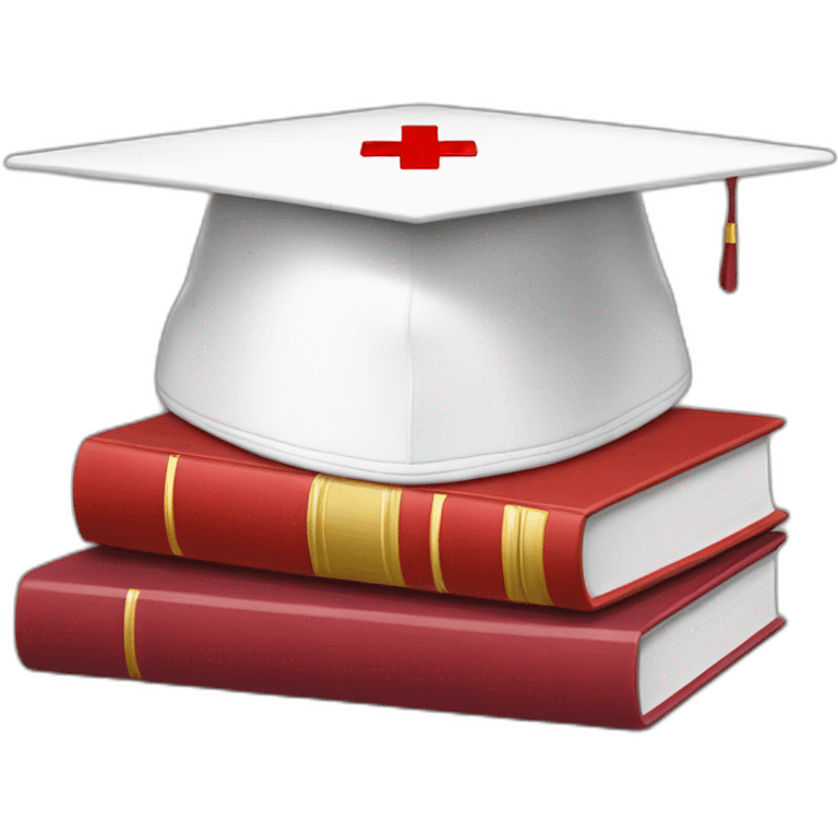 White Student cap with red medical cross On a stack of books emoji