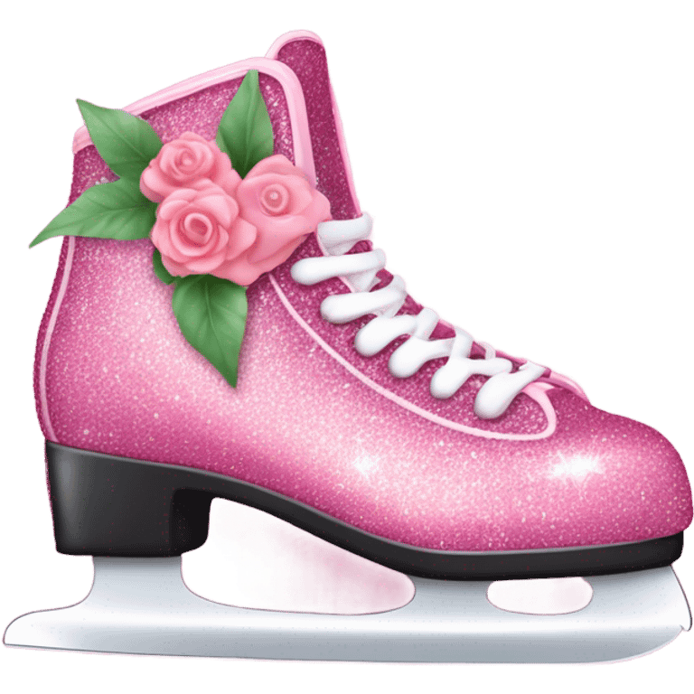 Pink glitter ice skates with hearts and flowers  emoji