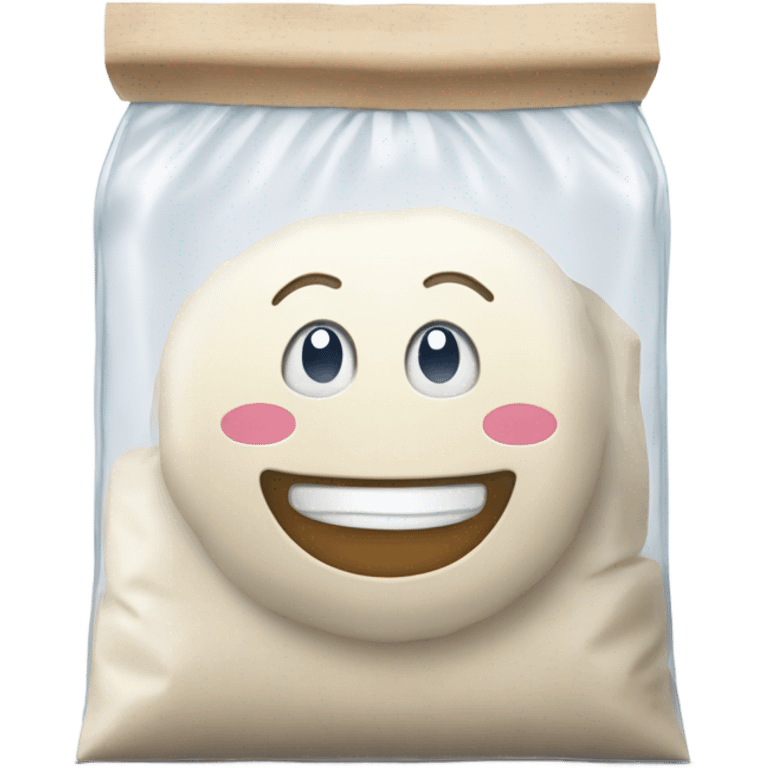 bag of white flour in a clear bag with smile  emoji