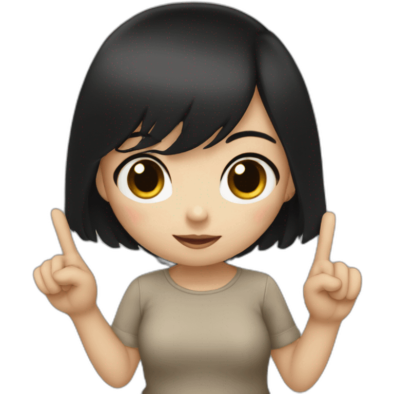 Small white skin black haired girl showing 3 fingers up, 1 closed emoji