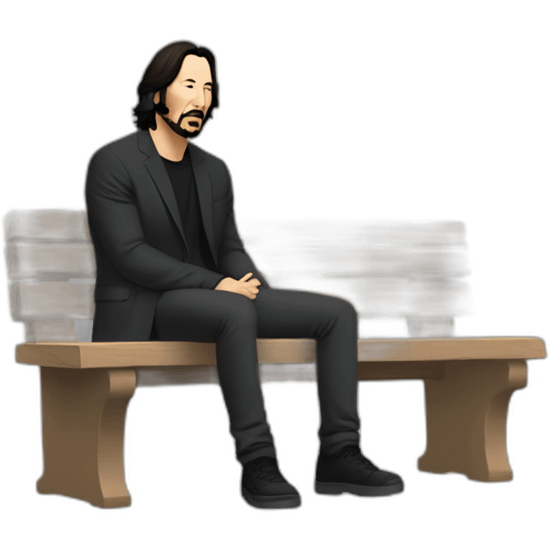 bench with keanu reeves sitting at left corner looking at the ground sadly emoji