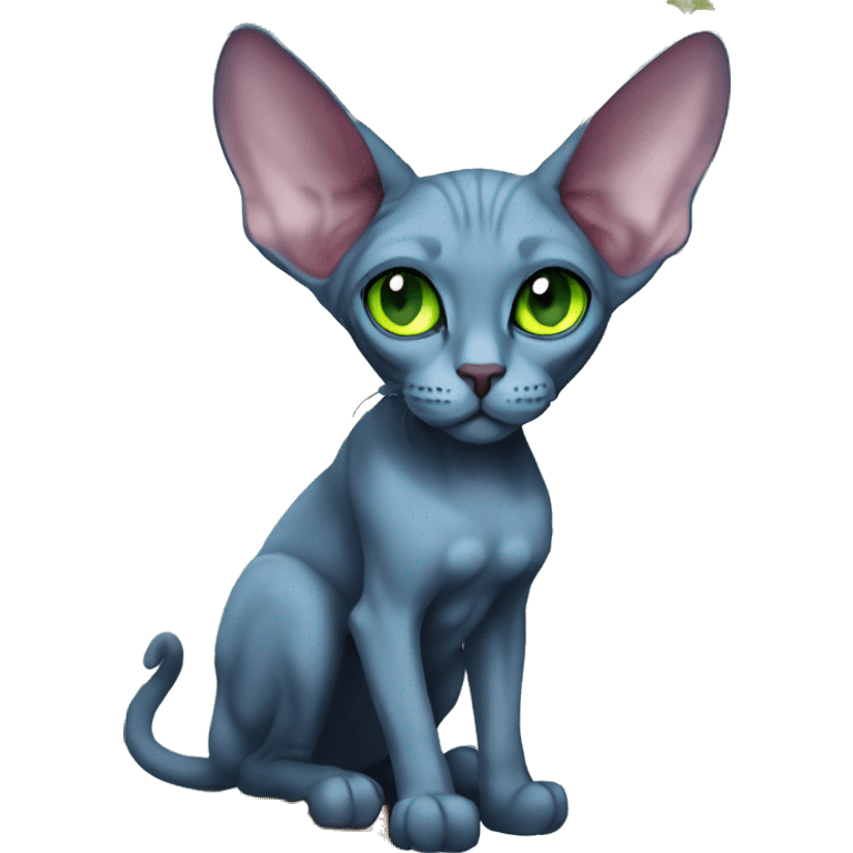 blue sphynx with green eyes halloween cat with pumpkins emoji