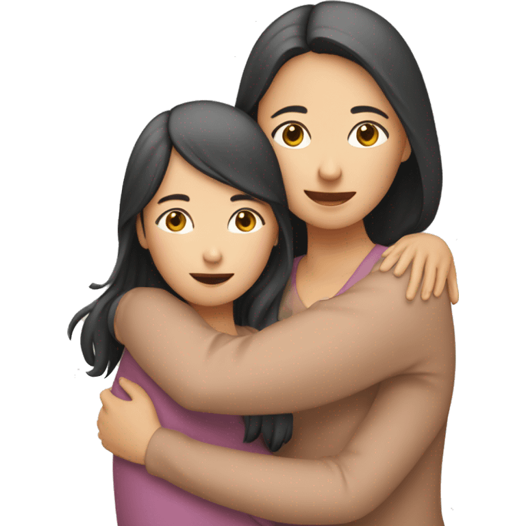 two asian sisters one older and one younger hugging emoji