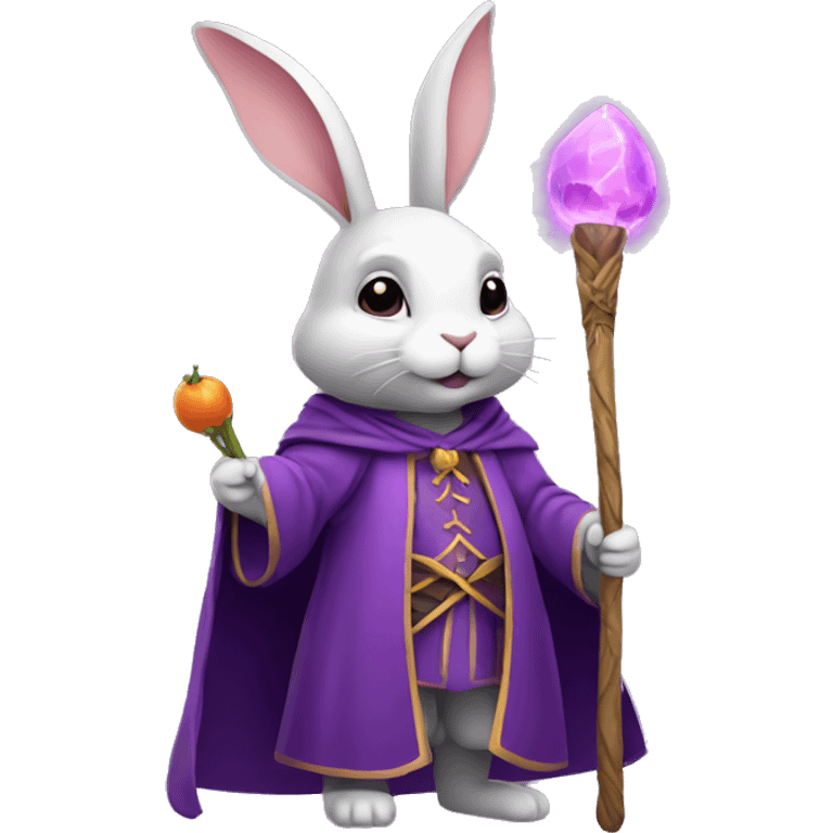 rabbit wizard purple clothes holding a carot staff emoji