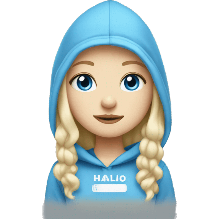 White Swedish blonde girl with blue eyes wearing a hoodie and loves hallo kitty emoji