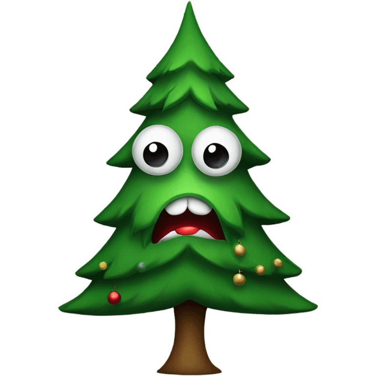 Evil Christmas tree with googly eyes emoji