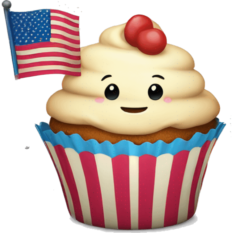 Happy cupcake with an American flag emoji