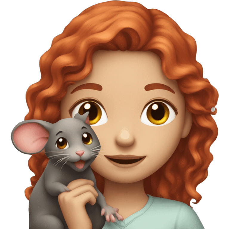 cute girl with long wavy red hair holding a rat emoji