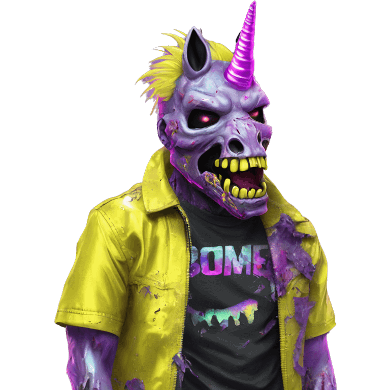 .Zombie_ Vaporwave black holographic oilslick zombie unicorn yellow caution tape emoji