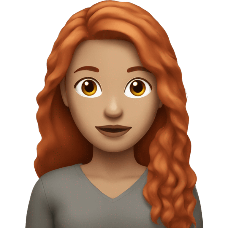 A red-haired girl with long hair wearing a clay mask emoji