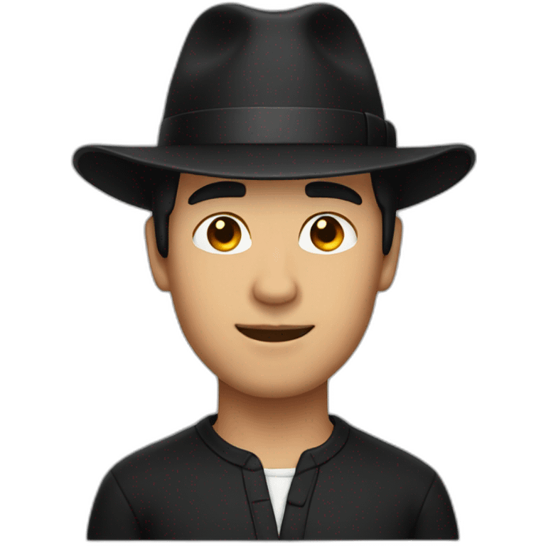 man with black hair and black hat emoji