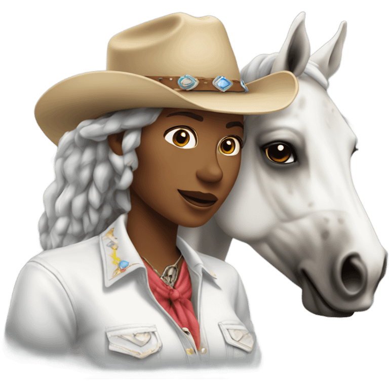 white cowgirl with appaloosa horse emoji