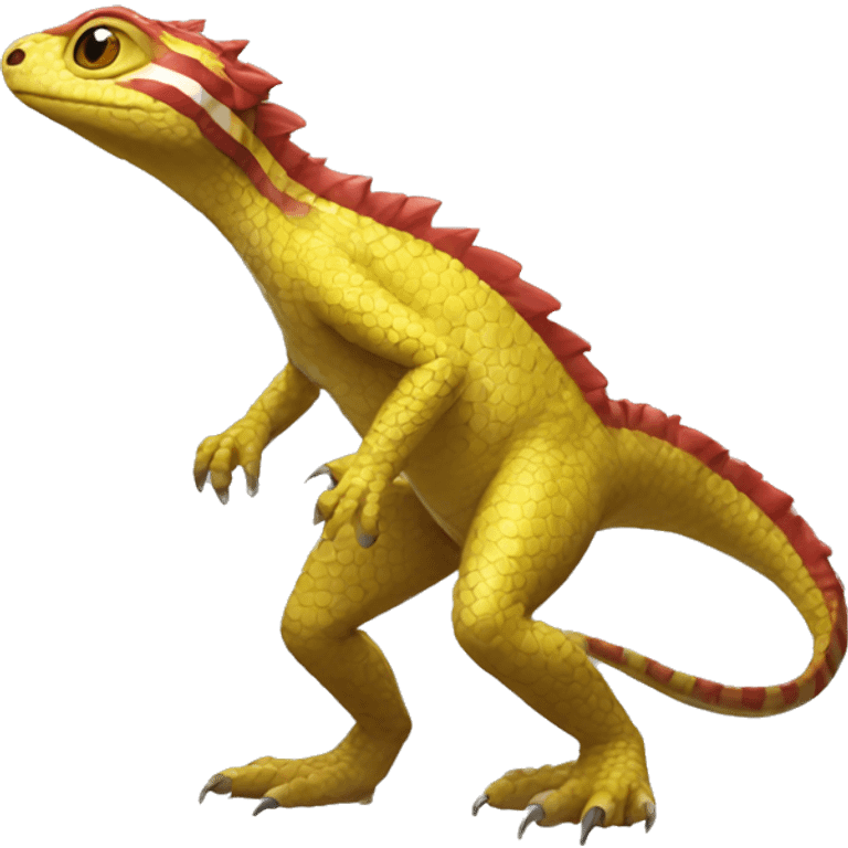 A Yellow Shiny Anthro-Scalie-Lizard-Reptile-Salamandrian-Fakémon with red stripes Full Body emoji