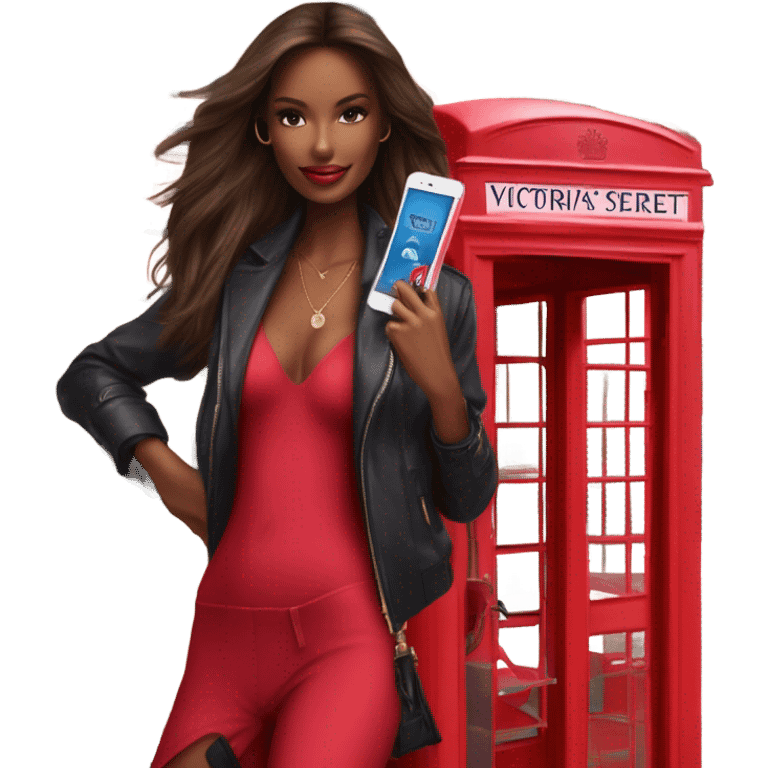 Photo of Victoria secret model posing next to a phone box emoji