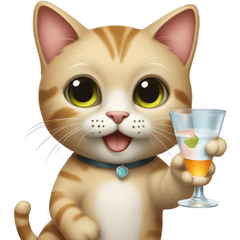 Cat happy drinking a martini emoji