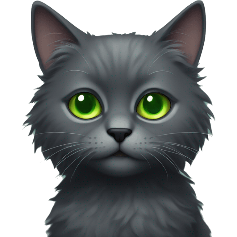  Dark Grey fluffy cat with green eyes emoji