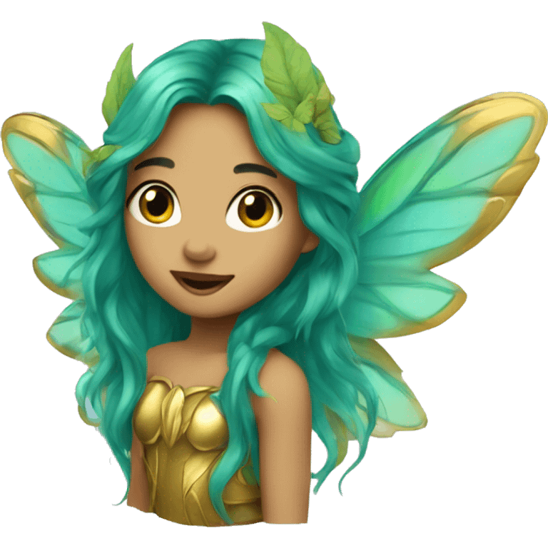 Beautiful, leaf, fairy, gold, turqoise, green, long hair, big wings emoji