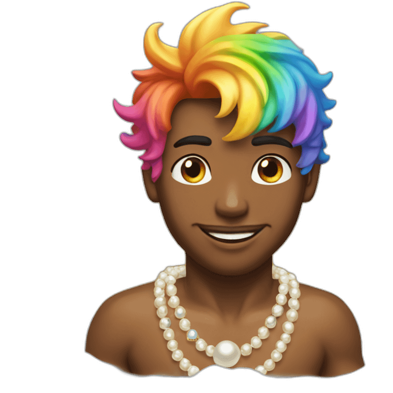 posh-muscle-boy-with-pearl-necklace-and-rainbow-unicorn-hair-in-golden-bathtub emoji