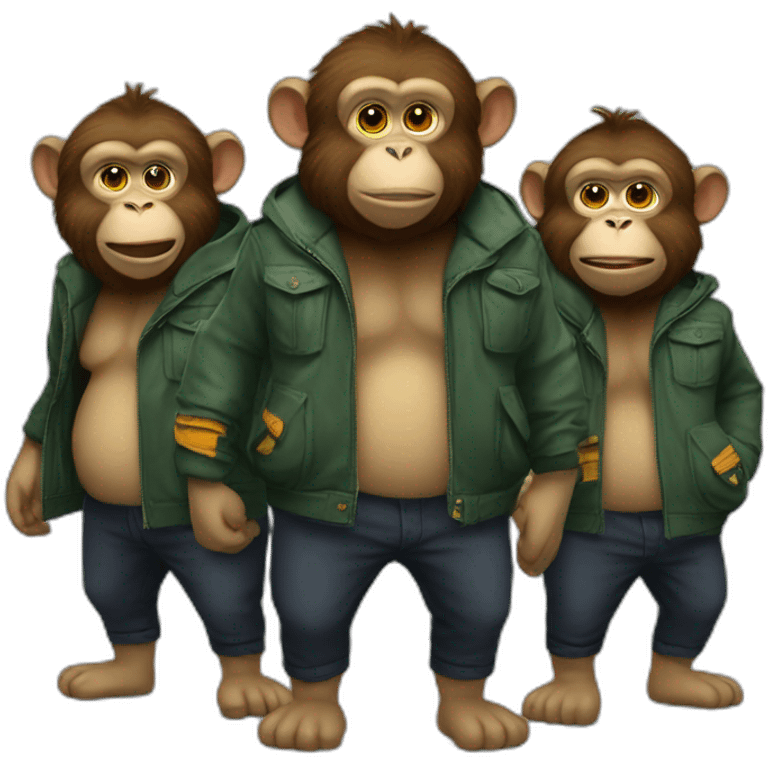 3 fat monkeys with jackets emoji