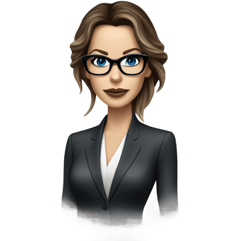 Elegant classy photo Kate Beckinsale blue eyes wearing glasses in a business meeting high fashion  emoji