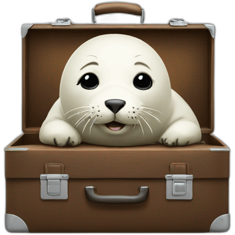 White young seal in tie and with briefcase and closed eyes is very busy emoji