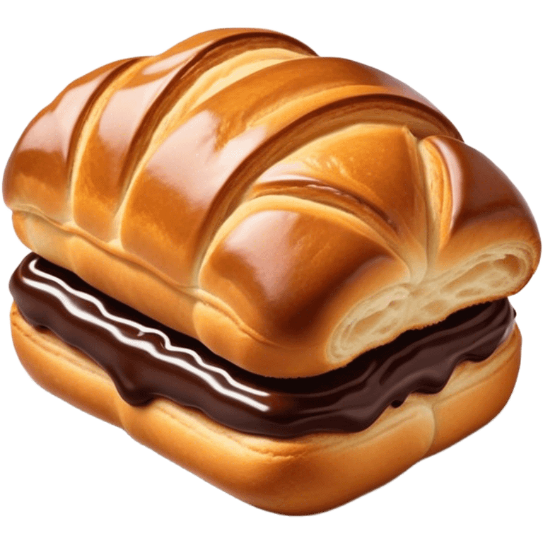 Cinematic warm pain au chocolat, flaky golden-brown pastry with a rich chocolate filling peeking through, perfectly crisp exterior, soft glowing highlights, inviting and indulgent. emoji