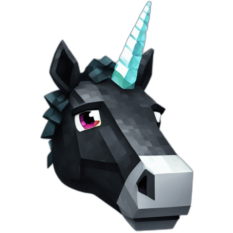 Minecraft Glitter Black Unicorn Head With Diamond Horn emoji