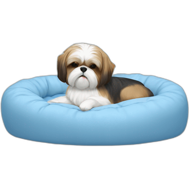 Shih tzu sleeping in light blue circular dog bed emoji