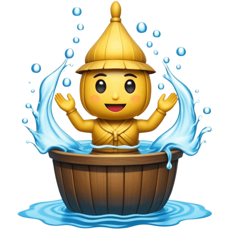 Cinematic Realistic Water Puppetry Pop Culture Emoji, depicted as a whimsical scene of traditional water puppetry rendered with dynamic textures and playful lighting. emoji