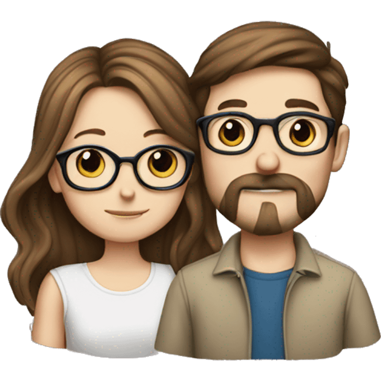 White girl with glasses and brown hair kissing white boy with mustache and brown hair emoji