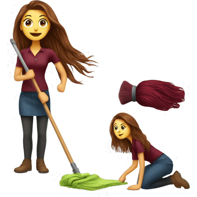 Beautiful burgundy long haired woman mopping the floor emoji