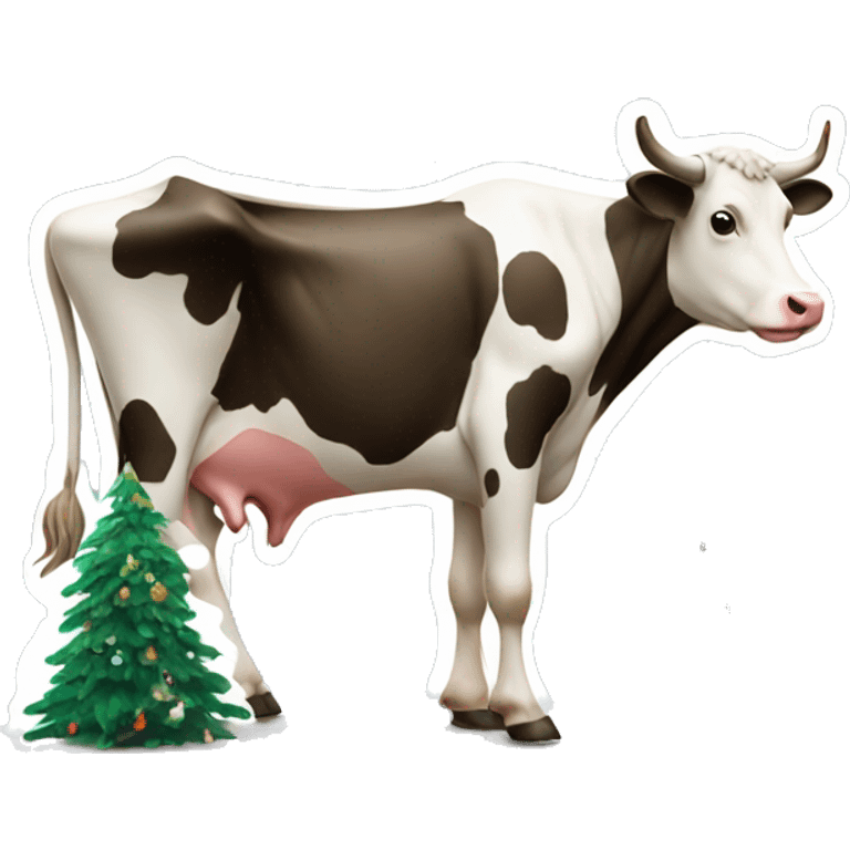 Cow next to christmastree emoji