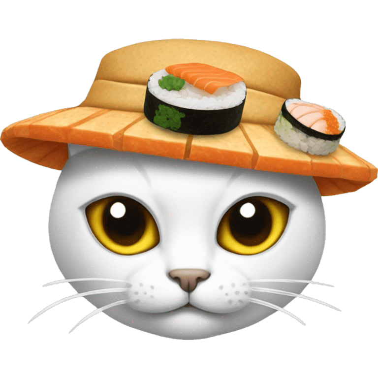 Cat wearing a hat made out of sushi emoji