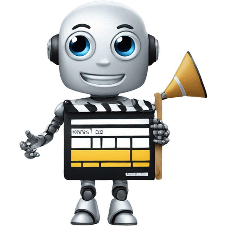 happy robot holding a clapboard emoji