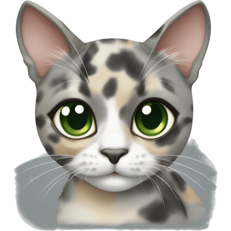 Grey dilute tortious calico with a tan diamond pattern between her green eyes emoji