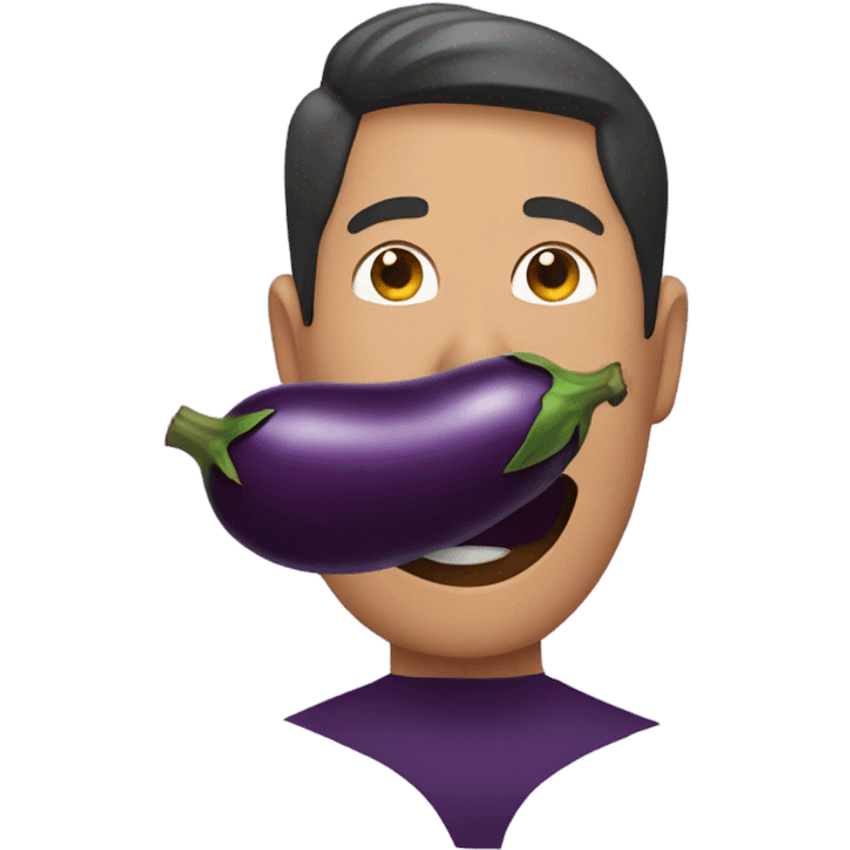 A guy holding an egg plant to his face emoji