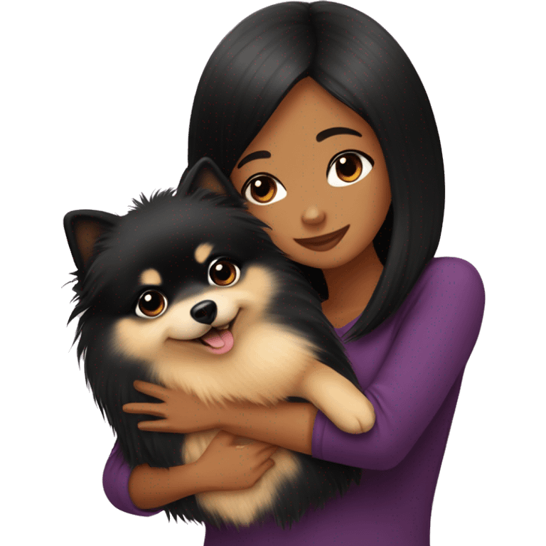 pomeranian hugging black hair girl emoji