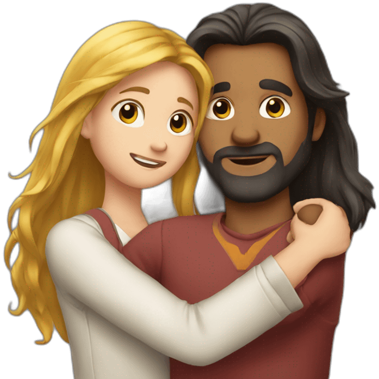 Man long hair hugging a girl emoji