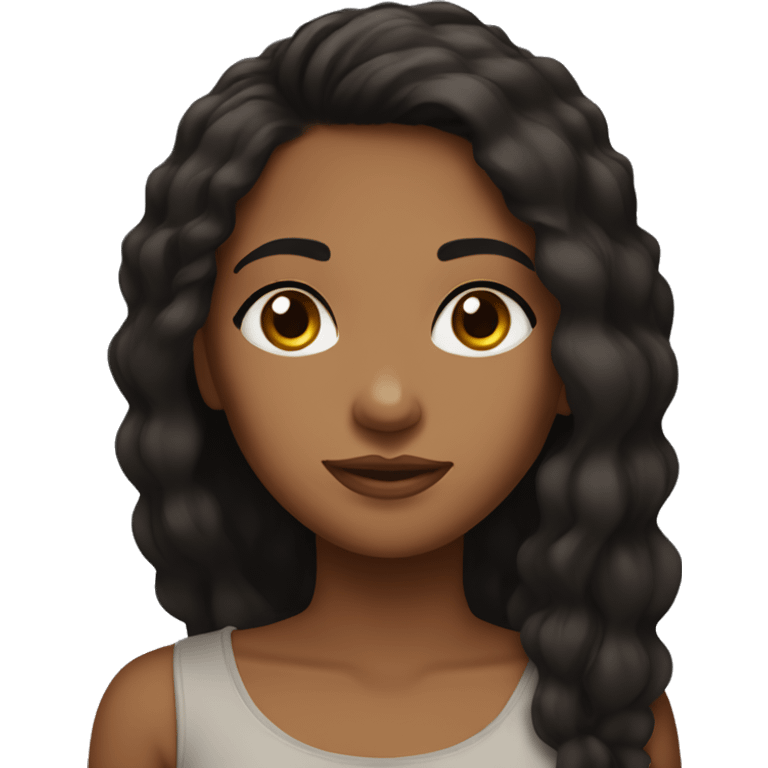 Brown girl emoji with big dark brown eyes and and long black hair and edges emoji