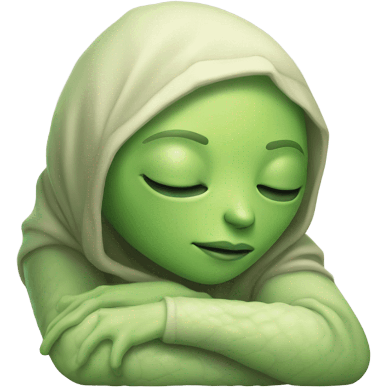 a Reptilian alien woman, full body, sleeping emoji