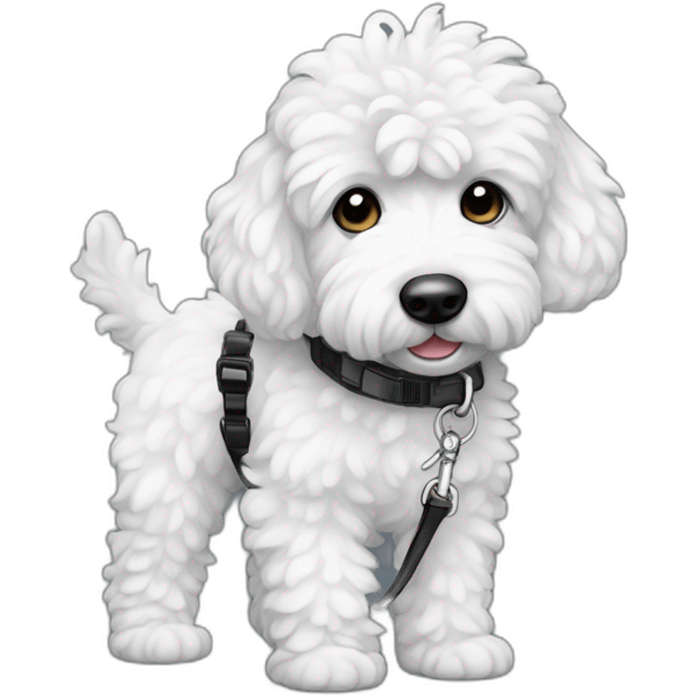 medium sized black and white ausssiedoodle on a leash emoji