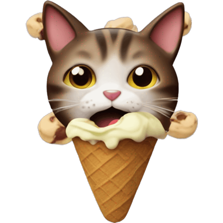 cat eating icecream with chocolate on top emoji