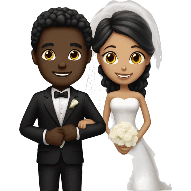 Light skin bride and dark skin groom in black suit emoji