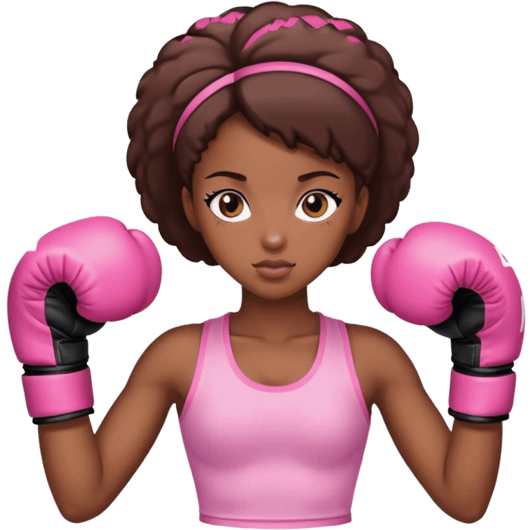 black girl wearing pink boxing gloves emoji