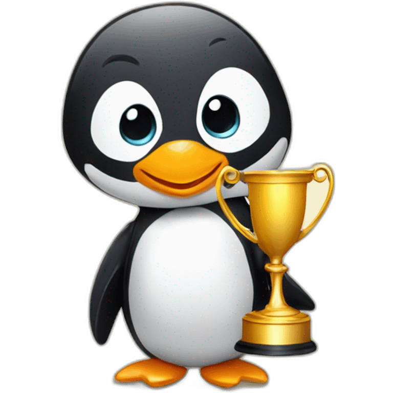 Penguin holding a trophy emoji