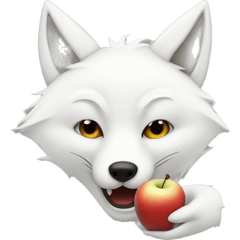 white fox bitting a white apple emoji