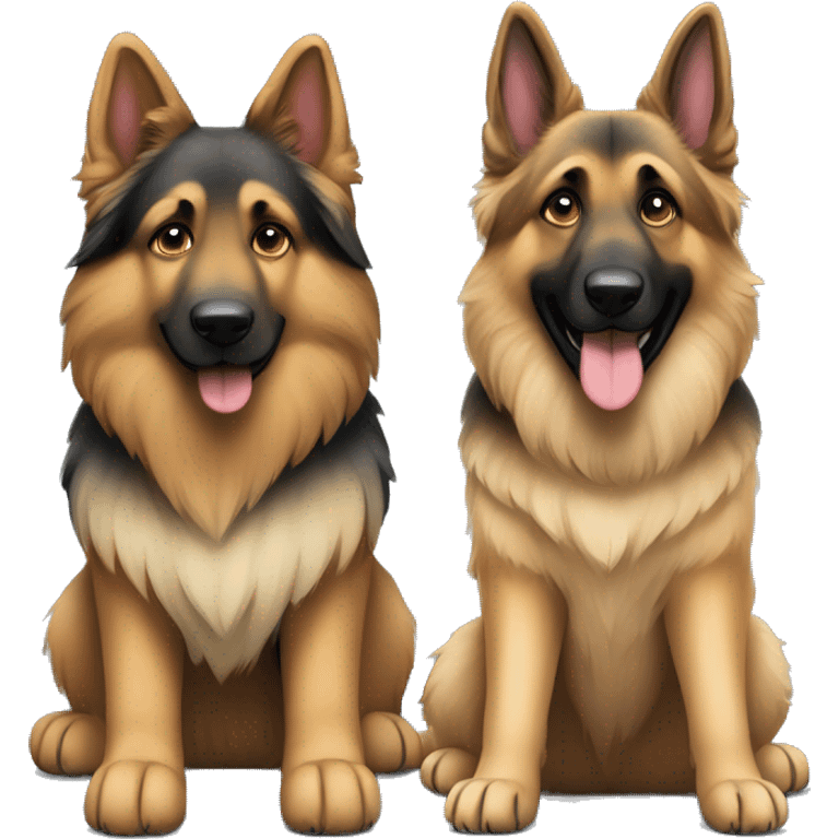 male long haired german shepherd sitting next to female shorter haired german shepherd emoji