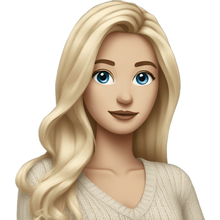 Blonde balayage long hair white women beige sweater blue eyes  emoji